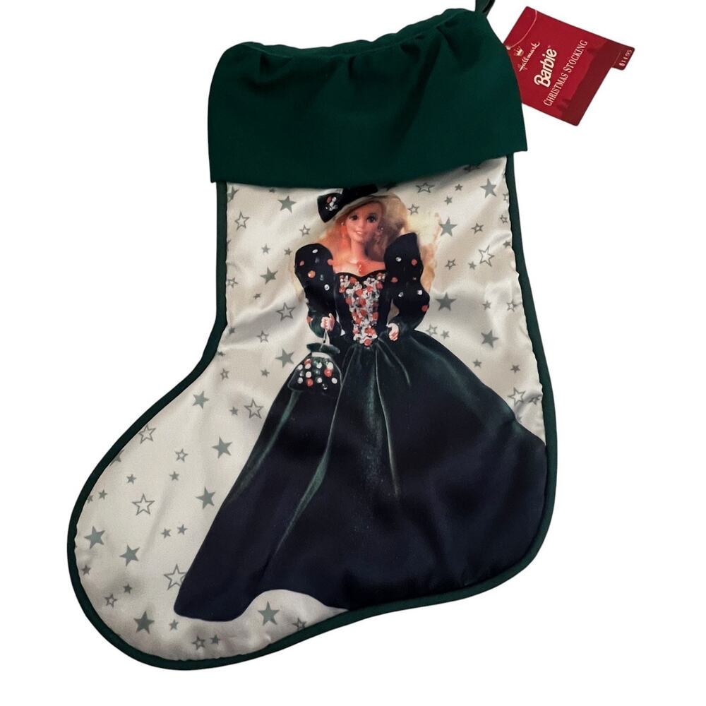 Hallmark Barbie Christmas Stocking Holiday Sensations Green Satin 13” NWT
